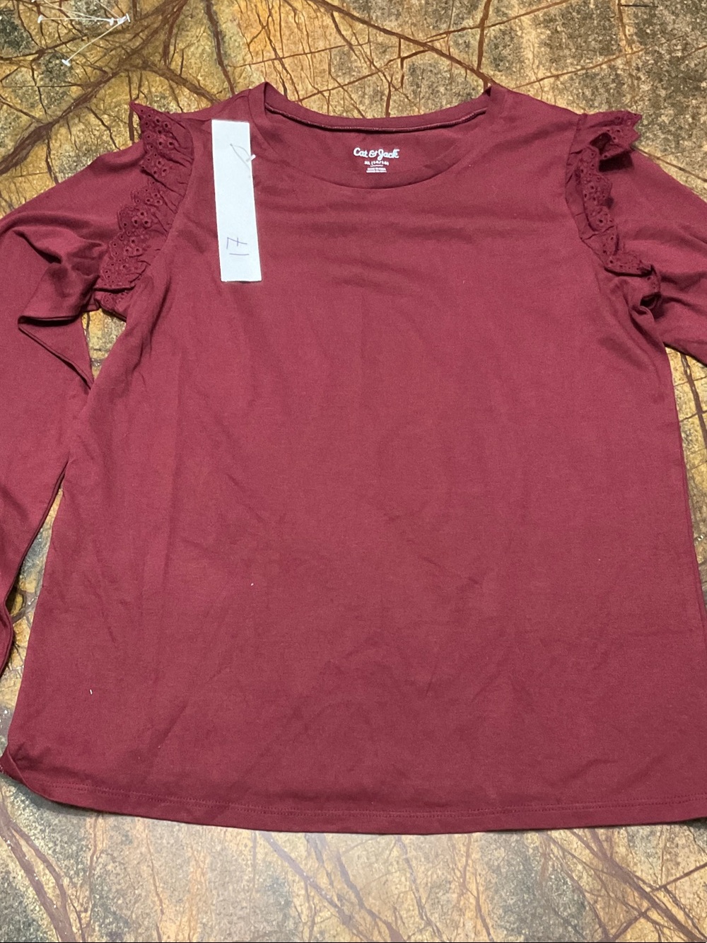 Cat & Jack Burgundy Long Sleeve Ruffle Shoulder Top